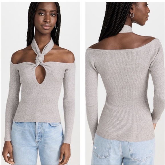 Atoir Us 8 Large Gray Rae Sweater Top Halter Neck Ribbed Stretch